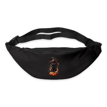 Chat enchanté d’Halloween: manche à balai magique - Sac banane - noir - Devant
