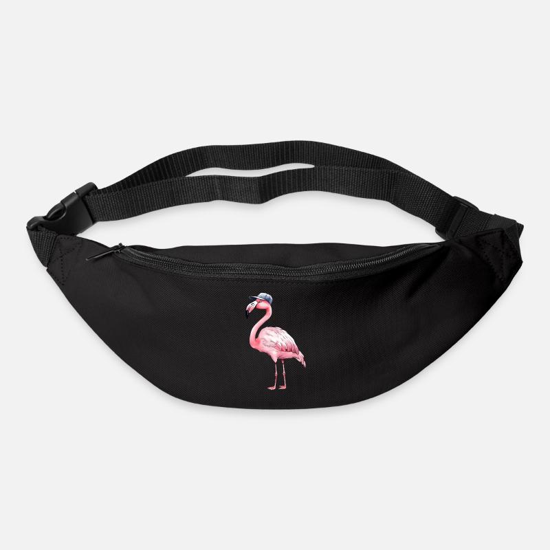 Pinker Flamingo mit Baseball Cap - Gürteltasche - Schwarz