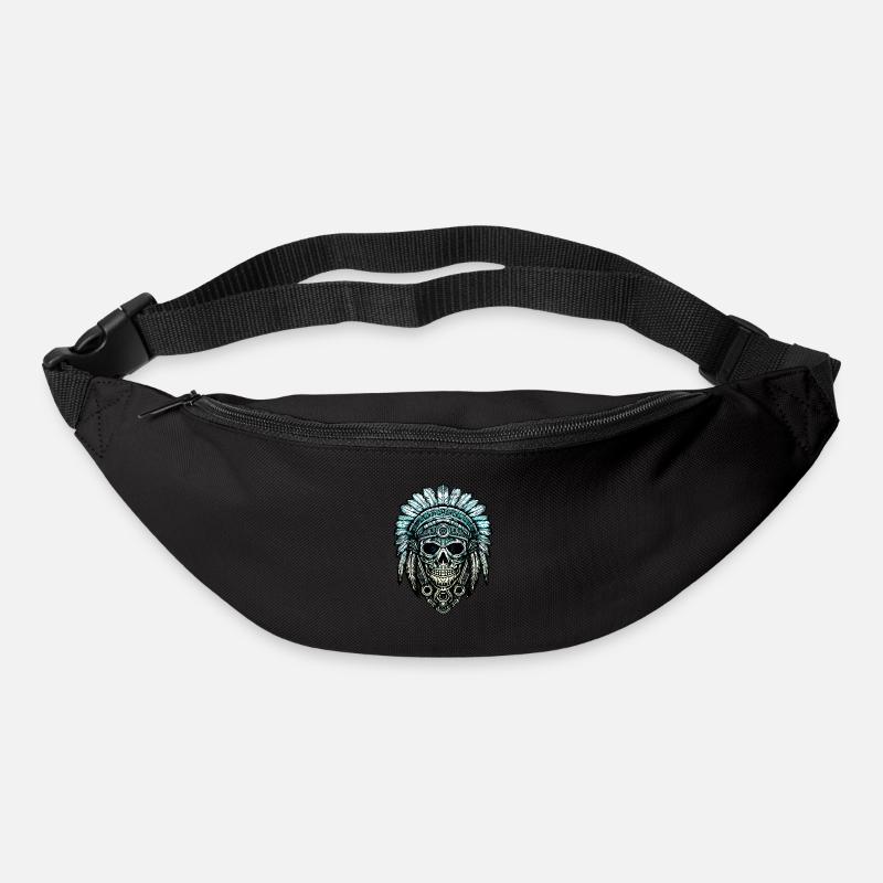 Indianer Totenkopf Häuptling Federn Federschmuck - Gürteltasche - Schwarz