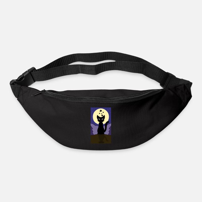 chat Halloween clair de lune - Sac banane - noir