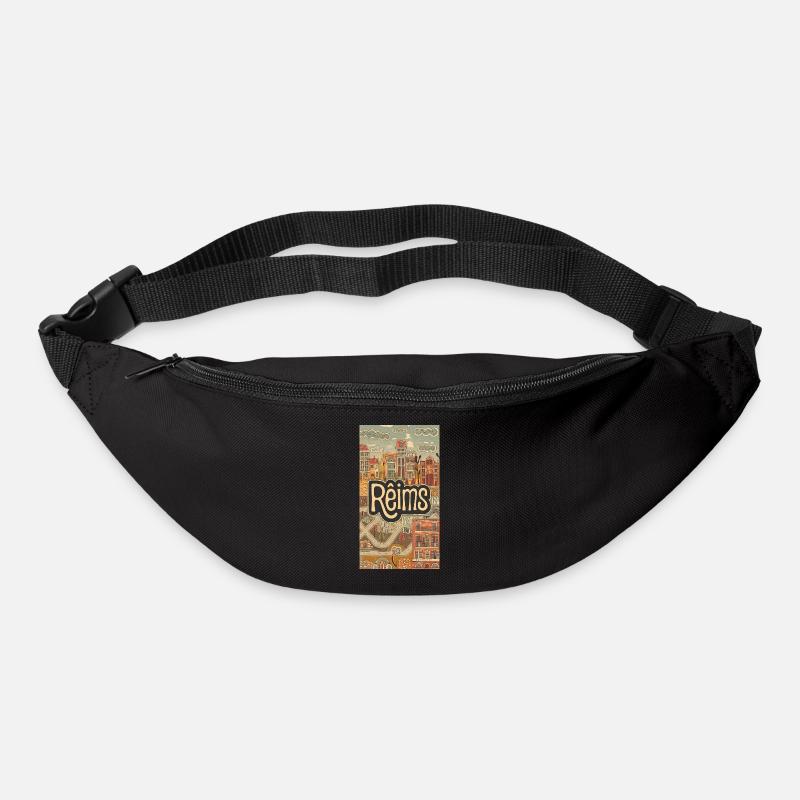 Reims Stadtbild Retro Illustration - Gürteltasche - Schwarz