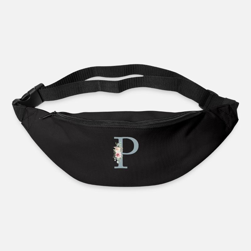 P| Monogramm | Eukalyptus-Pastell-Blumen-Blau - Gürteltasche - Schwarz