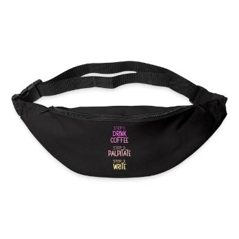 Étape 1 : Buvez du café Étape 2 Palpitez Étape 3 : Écrivez - Sac banane - noir - Devant