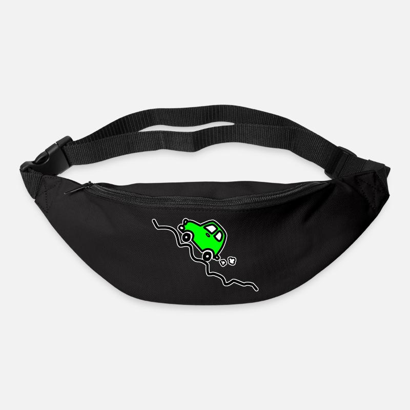Une voiture verte monte une colline - Sac banane - noir