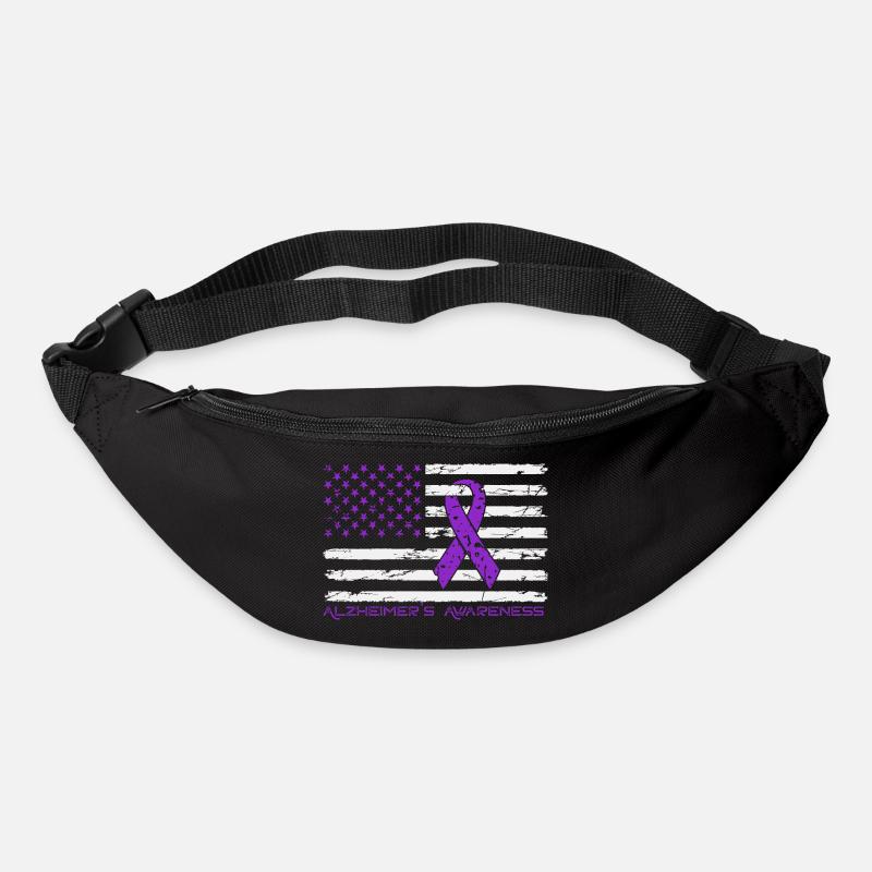 Ruban Violet Alzheimer Drapeau US - Sac banane - noir