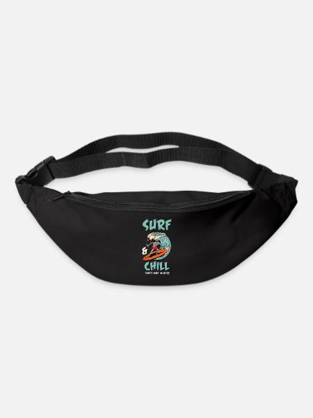 Surfen mit einem Skelett und einem Totenschädel - Gürteltasche - Schwarz