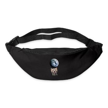 Chat miaulant vers la lune - Sac banane - noir - Devant