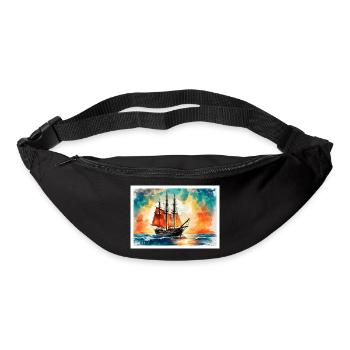Rotes Segelschiff im Sonnenuntergang - Gürteltasche - Schwarz - Vorne