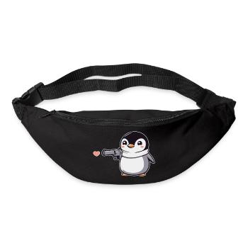Drôle de pingouin avec des coeurs de pistolet Saint-Valentin - Sac banane - noir - Devant
