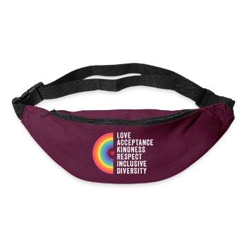 Mois de la fierté LGBT - Amour. Acceptation. Bonté. - Sac banane - bordeaux  - Devant