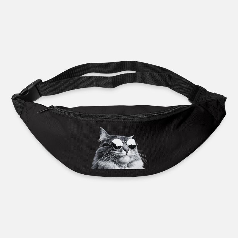 Graue Katze mit Sonnenbrille Porträt - Gürteltasche - Schwarz
