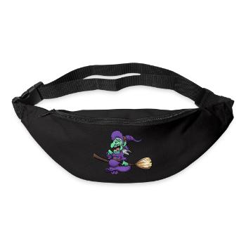 Sorcière folle qui rit sur le balai - Sac banane - noir - Devant