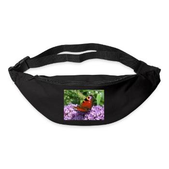 Close up of Peacock Butterfly on purple flowers - Bum bag - black - Front