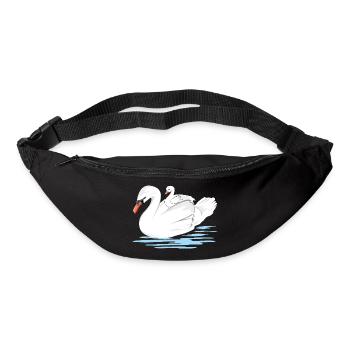 Une maman cygne blanc et son bébé - Sac banane - noir - Devant