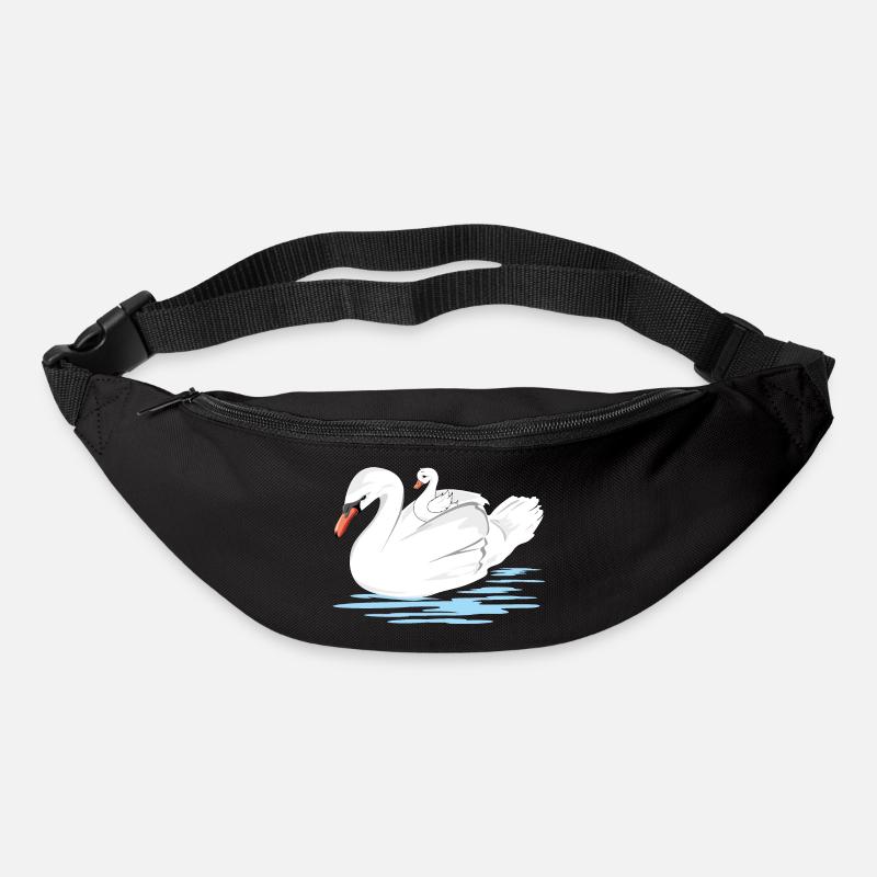 Weiße Schwanenmutter und ihr Baby - Gürteltasche - Schwarz