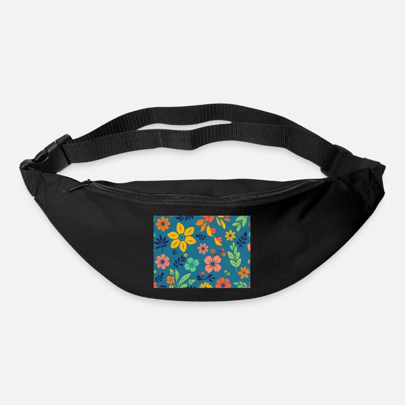 Blumenmuster im Retro-Stil auf Dunkelblau - Gürteltasche - Schwarz
