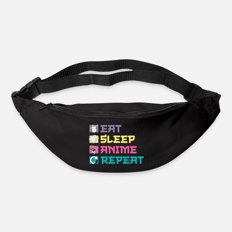 Manger, dormir, anime, répéter - Sac banane - noir