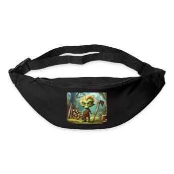 cute little green retro alien is woodcutting - Bum bag - black - Front