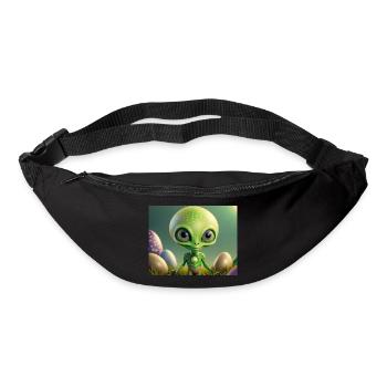 cute little green retro alien with easter eggs - Bum bag - black - Front