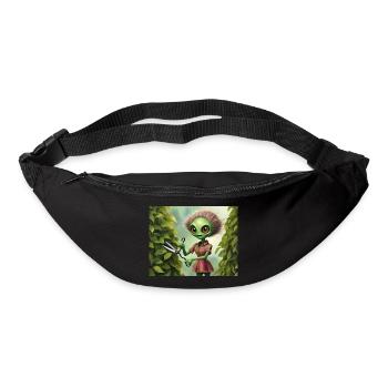 cute little green retro alien working garden - Bum bag - black - Front