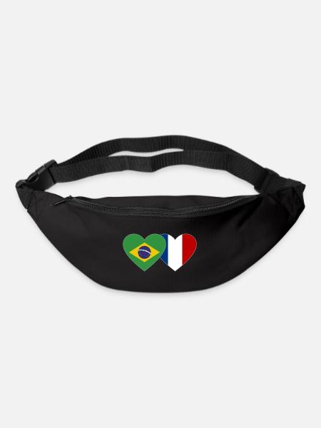 Brésil France Flag Coeur - Sac banane - noir