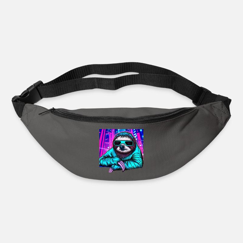 Retrowave Sloth - Peinture Ukiyo-e - Sac banane - gris graphite