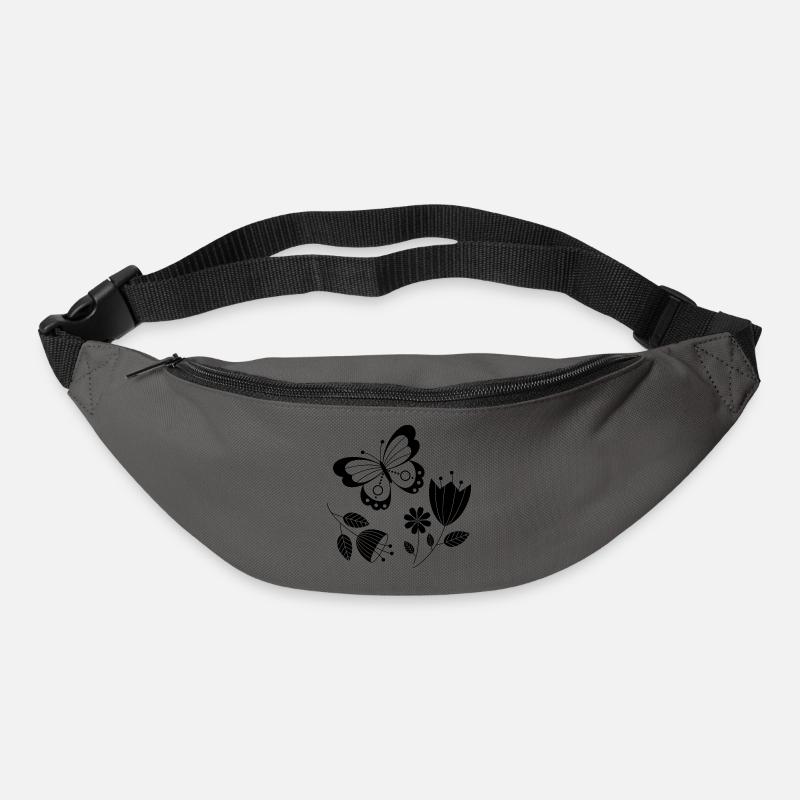 Schmetterling mit Blumen - Gürteltasche - Graphite