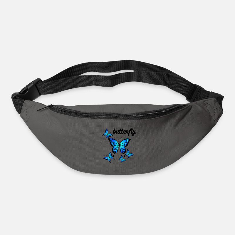 Blaue Schmetterlinge auf Mitternachtsschwarz - Gürteltasche - Graphite