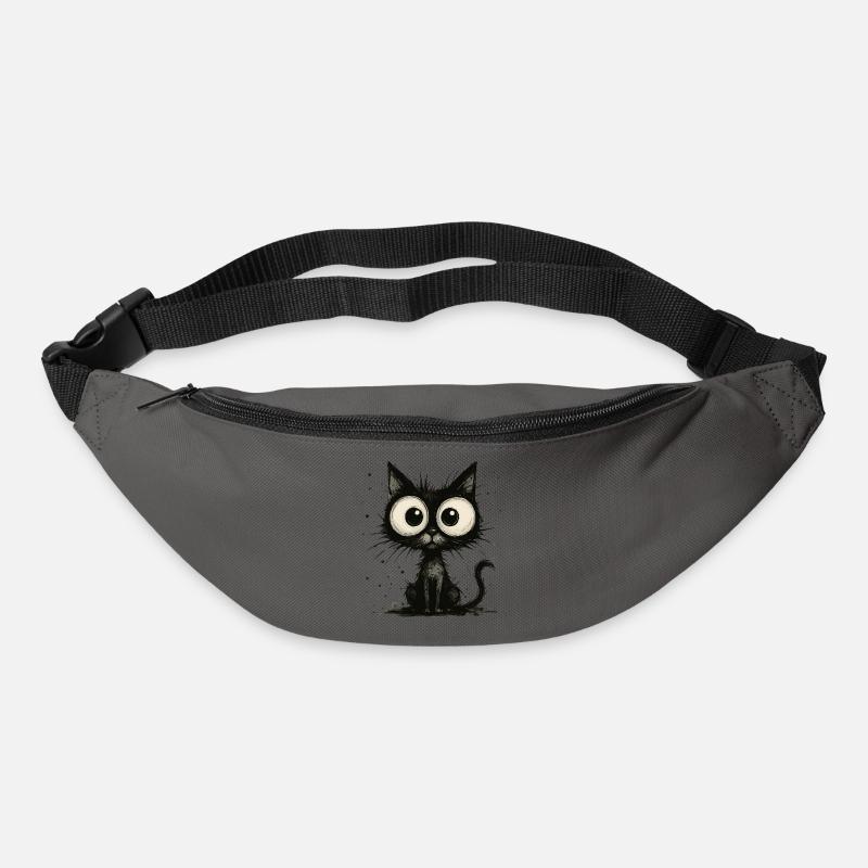 Drôle de chat noir avec de grands yeux – splash - Sac banane - gris graphite