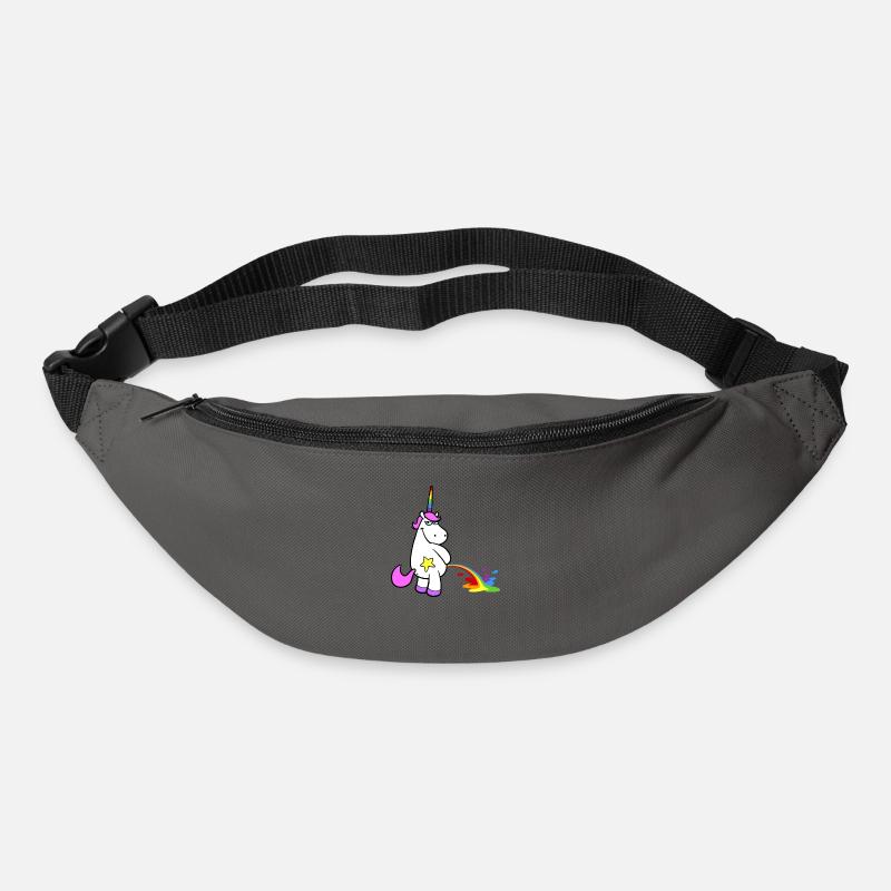 Freches Cartoon Einhorn pinkelt stehend Regenbogen - Gürteltasche - Graphite