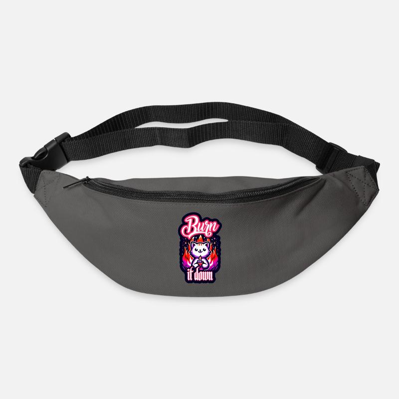 Brûlez-le | Chat avec du feu - Sac banane - gris graphite