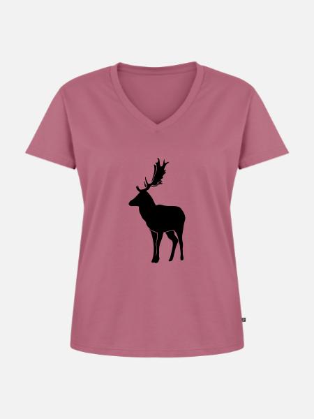 Hirsch - Frauen Premium Bio T-Shirt mit V-Ausschnitt - Mauve