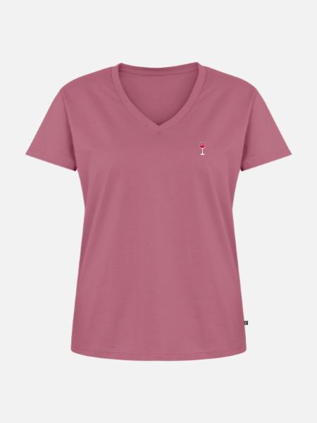 Weinglas - weiß - Frauen Premium Bio T-Shirt mit V-Ausschnitt - Mauve