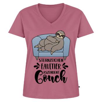 Sternzeichen Faultier Aszendent Couch Lustige - Frauen Premium Bio T-Shirt mit V-Ausschnitt - Mauve - Vorne - AI Model Female 172 dark (172cm)