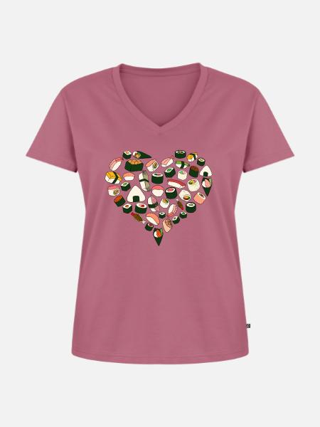 sushi love - Frauen Premium Bio T-Shirt mit V-Ausschnitt - Mauve