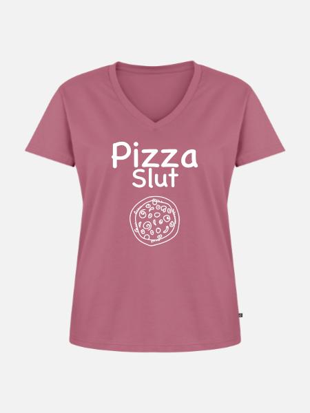 Pizza Süchtig - Frauen Premium Bio T-Shirt mit V-Ausschnitt - Mauve