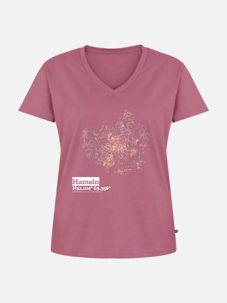 Hameln Basic Pastels - Frauen Premium Bio T-Shirt mit V-Ausschnitt - Mauve