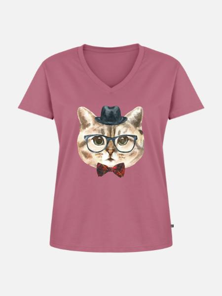 Nerd Katze - Frauen Premium Bio T-Shirt mit V-Ausschnitt - Mauve