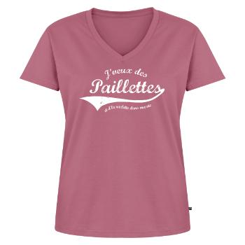 Paillettes et raclette - T-shirt encolure en V Premium bio Femme - mauve - Devant - AI Model Female 172 dark (172cm)