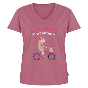 Lächeln statt Hecheln - Lustiges Fahrrad Motiv - Frauen Premium Bio T-Shirt mit V-Ausschnitt - Mauve - Vorne - AI Model Female 172 dark (172cm)