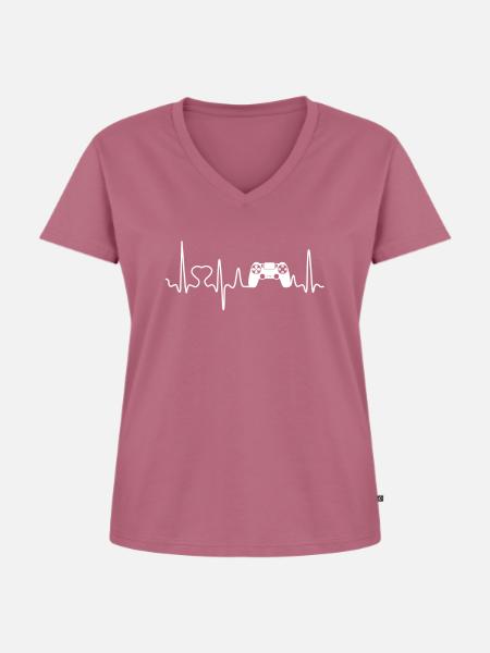 Gaming Heartbeat Videospiel - Frauen Premium Bio T-Shirt mit V-Ausschnitt - Mauve