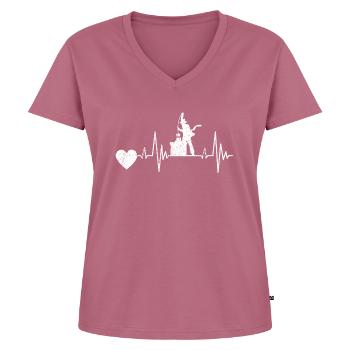 Schornsteinfeger EKG Kaminkehrer Essenkehrer Puls - Frauen Premium Bio T-Shirt mit V-Ausschnitt - Mauve - Vorne - AI Model Female 172 dark (172cm)