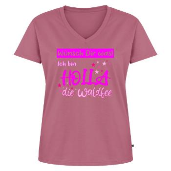 Holla die Waldfee Wünsch Dir was - Frauen Premium Bio T-Shirt mit V-Ausschnitt - Mauve - Vorne - AI Model Female 172 dark (172cm)