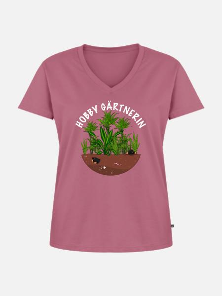 Hobby Gärtnerin - Frauen Premium Bio T-Shirt mit V-Ausschnitt - Mauve