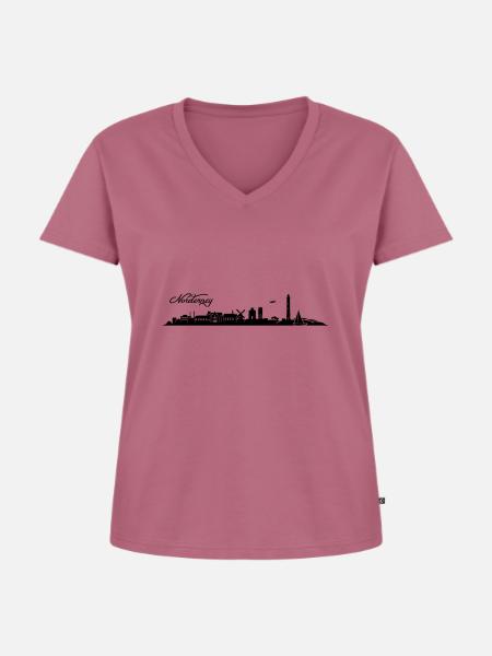 Norderneyer Skyline - Frauen Premium Bio T-Shirt mit V-Ausschnitt - Mauve
