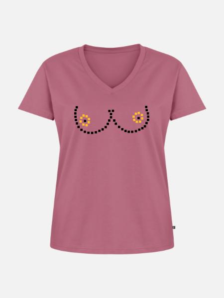 Pixel Brüste - Frauen Premium Bio T-Shirt mit V-Ausschnitt - Mauve