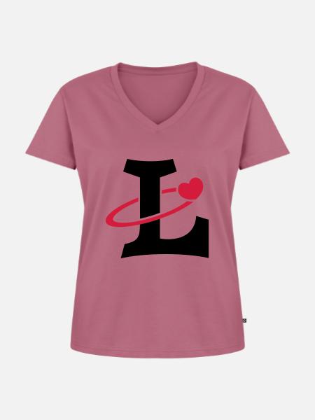 "L" Herz-Orbit - Frauen Premium Bio T-Shirt mit V-Ausschnitt - Mauve