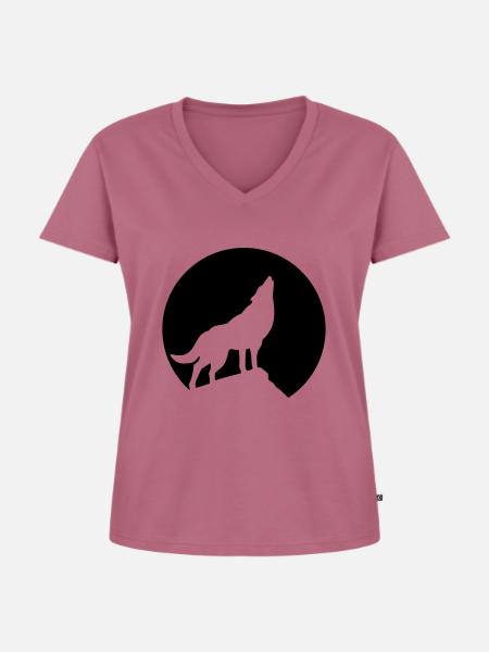 Wolf im Mondlicht - Frauen Premium Bio T-Shirt mit V-Ausschnitt - Mauve