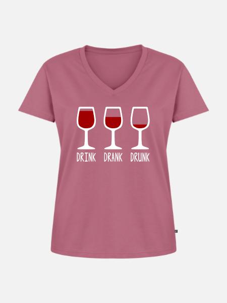 Drink Drank Drunk Wein Rotwein - Frauen Premium Bio T-Shirt mit V-Ausschnitt - Mauve