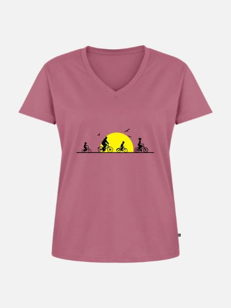 Freizeit - Radtour Familie - Frauen Premium Bio T-Shirt mit V-Ausschnitt - Mauve